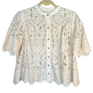 Anthropologie Cream Lace Button-Up Top